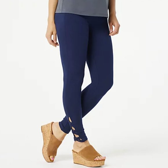 Susan Graver Pants - Susan Graver Petite Weekend Cotton Spandex Legging NAVY  7305